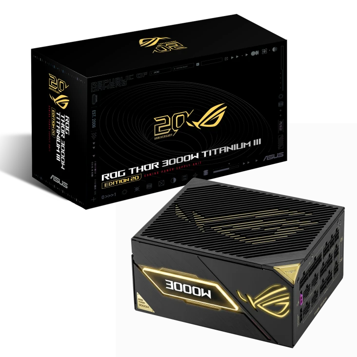 ROG Thor 3000W Titanium III Edition 20 PSU met OLED display en retail box