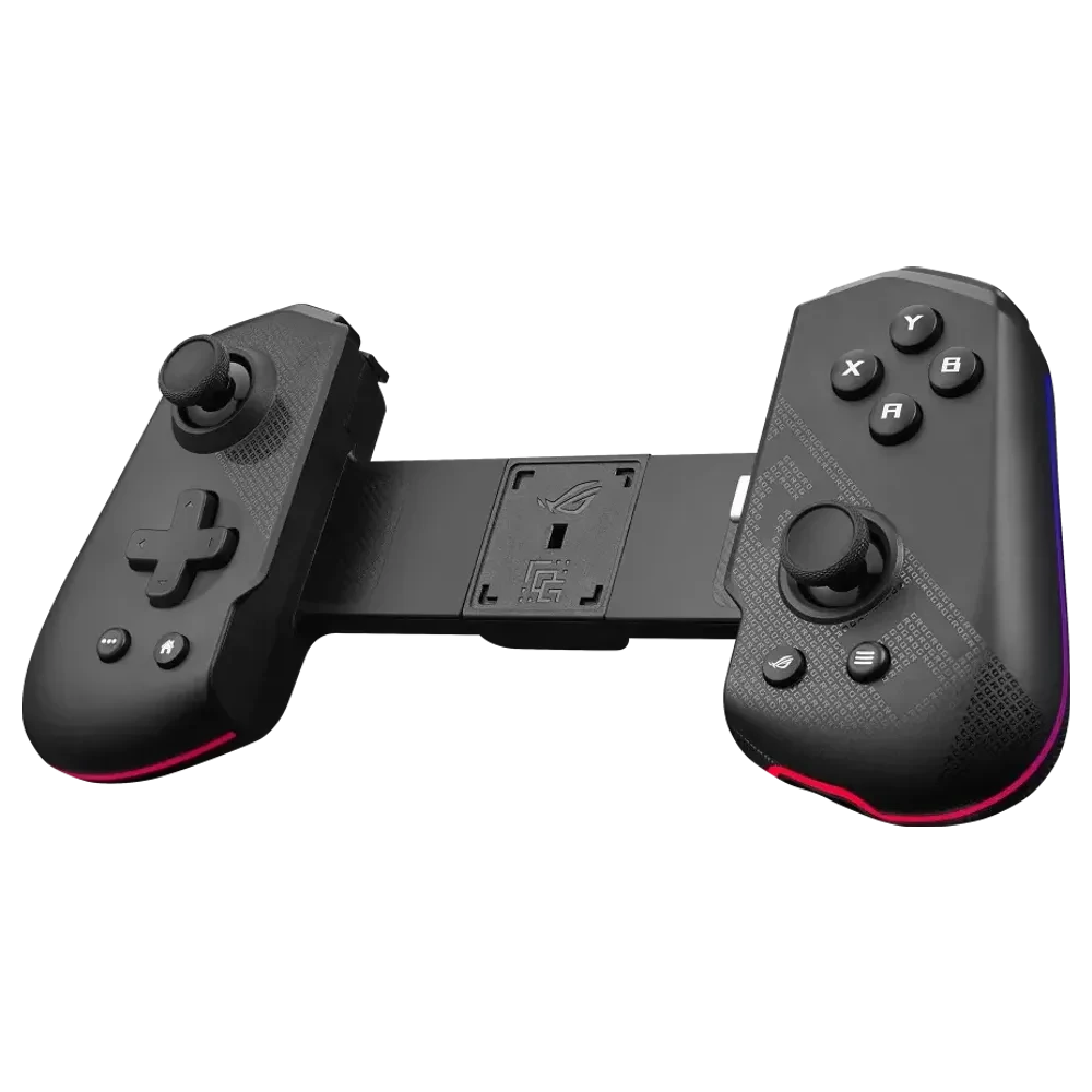 ASUS ROG Tessen Mobile Controller uitgeklapt met telefoonklem