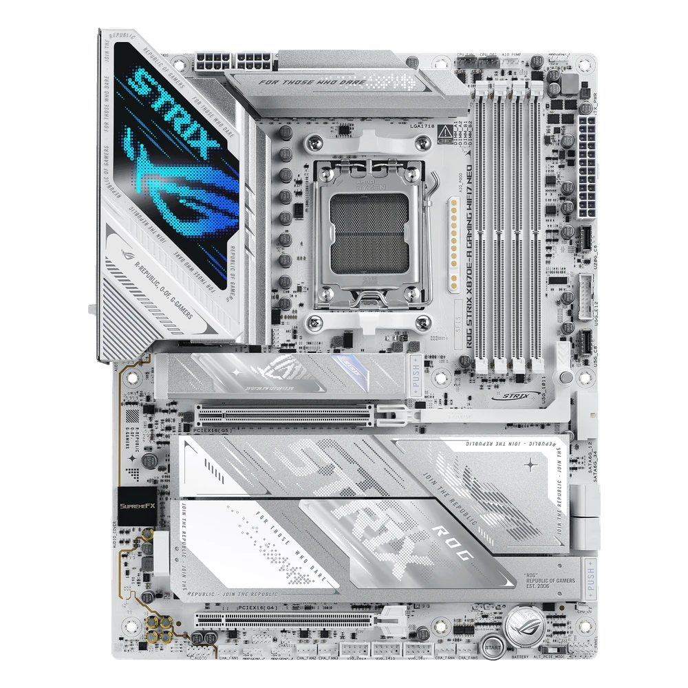 ASUS ROG Strix X870E-A Gaming WiFi7 Neo, wit ATX-moederbord, vooraanzicht