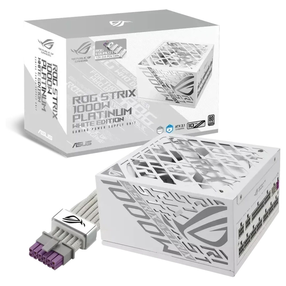 ASUS ROG Strix 1000P Platinum White Edition, 1000W · 80 PLUS Platinum · ATX 3.1 · volledig modulair · wit