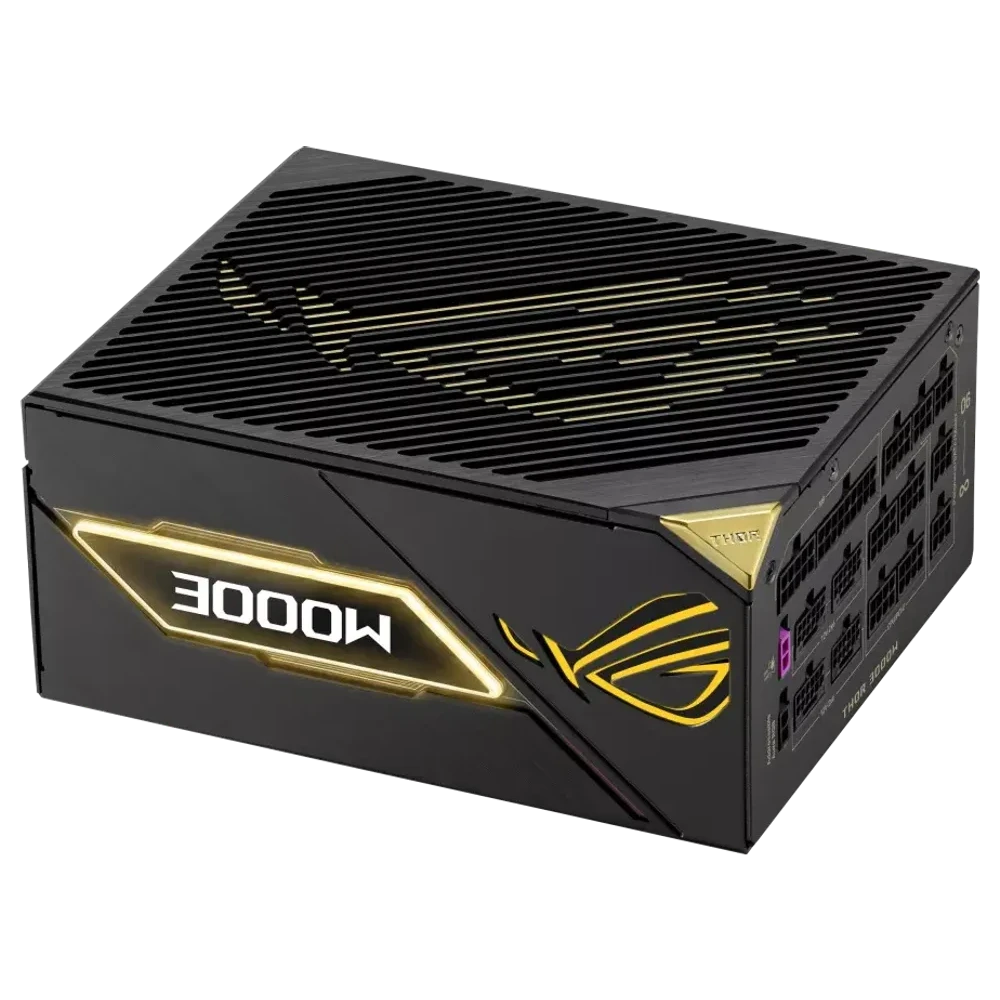 ASUS ROG Thor 3000W Titanium III Edition 20 voeding met gouden accenten en OLED-display