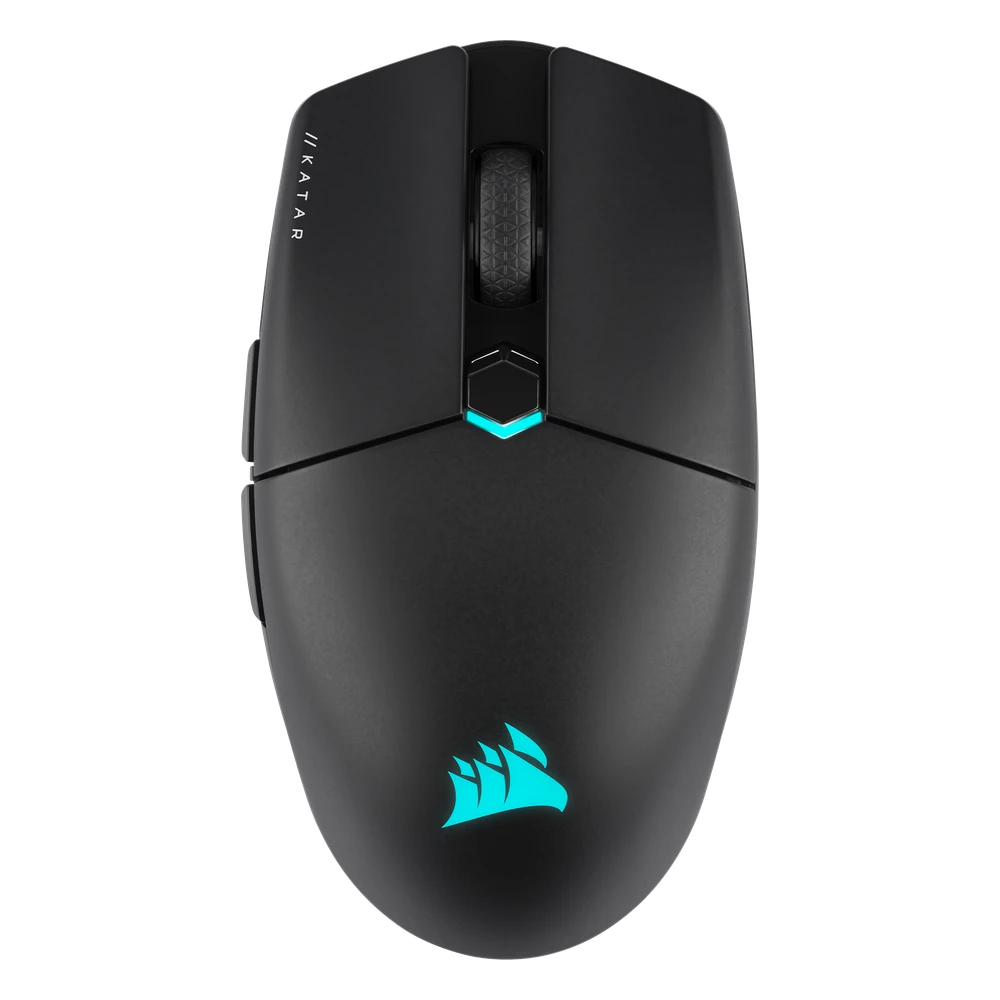 Corsair Katar Elite Wireless, compacte zwarte gamingmuis, bovenaanzicht