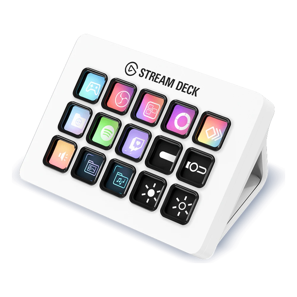 Elgato Stream Deck in wit met 15 LCD-toetsen op de standaard