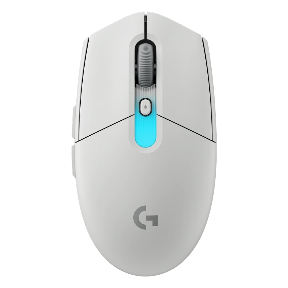 Logitech G G305 X SUPERLIGHT draadloze muis in het wit, bovenaanzicht