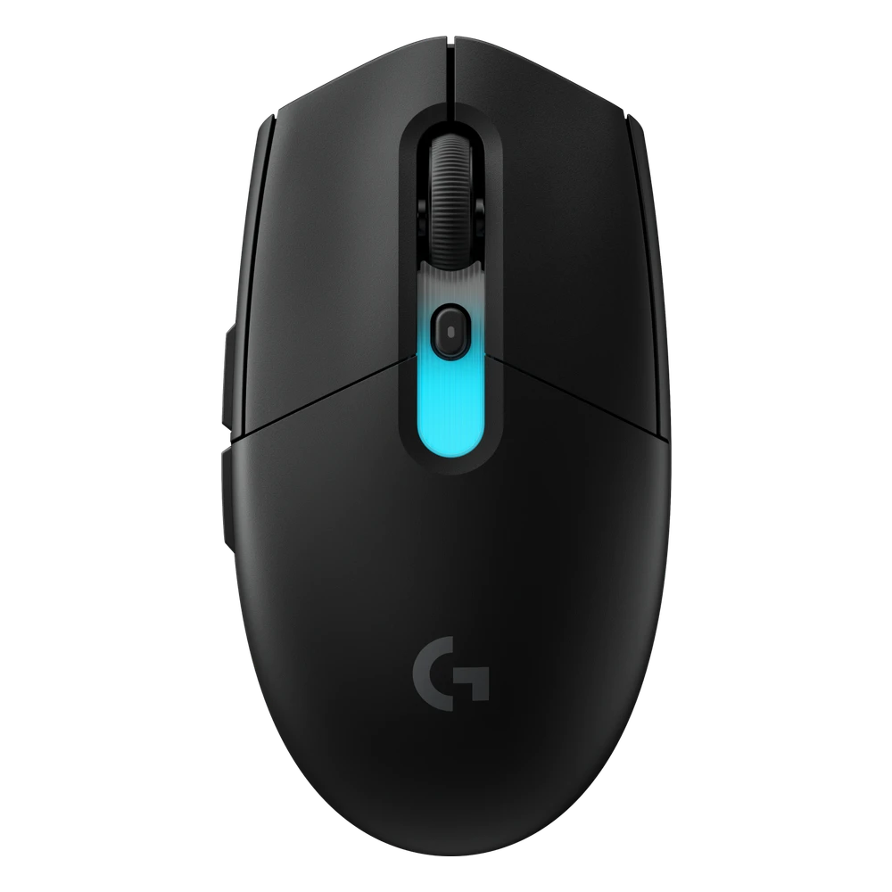 Logitech G G305 X SUPERLIGHT draadloze muis in het zwart, bovenaanzicht