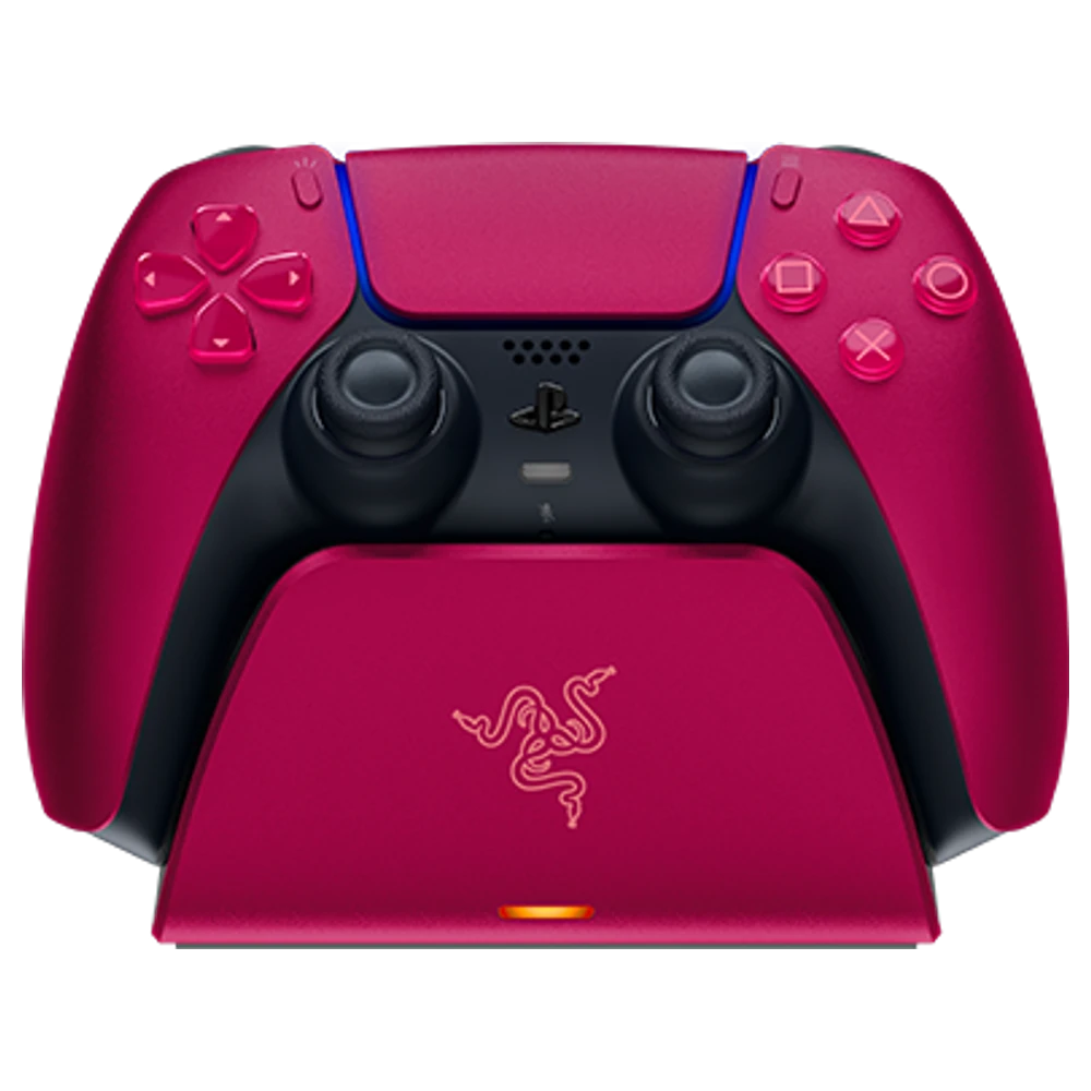 Razer Quick Charging Stand voor PS5 Rood laadstandaard met een DualSense-controller erop