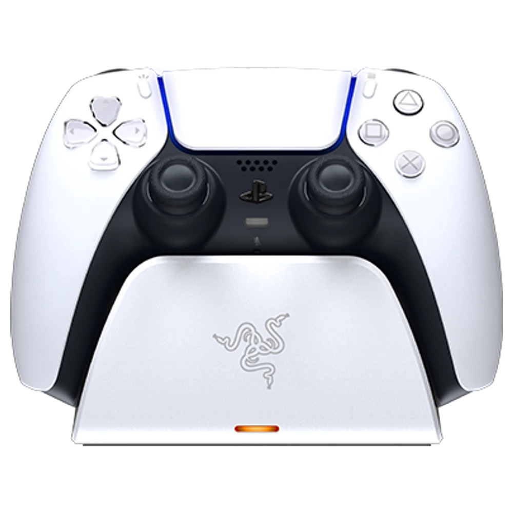 Razer Quick Charging Stand voor PS5 Wit laadstandaard met een DualSense-controller erop