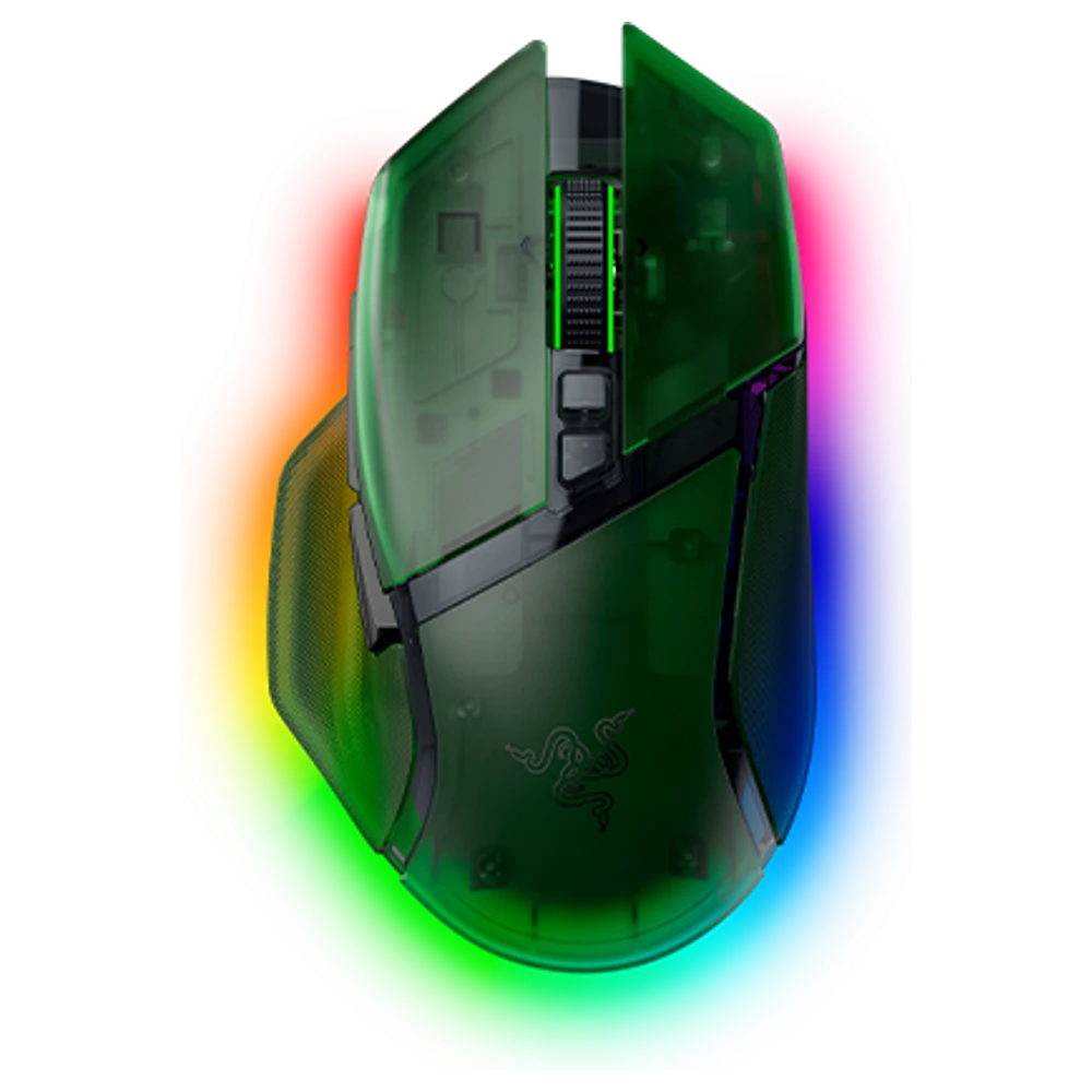 Razer Basilisk V3 Pro 35K Phantom Green Edition met doorzichtige groene behuizing