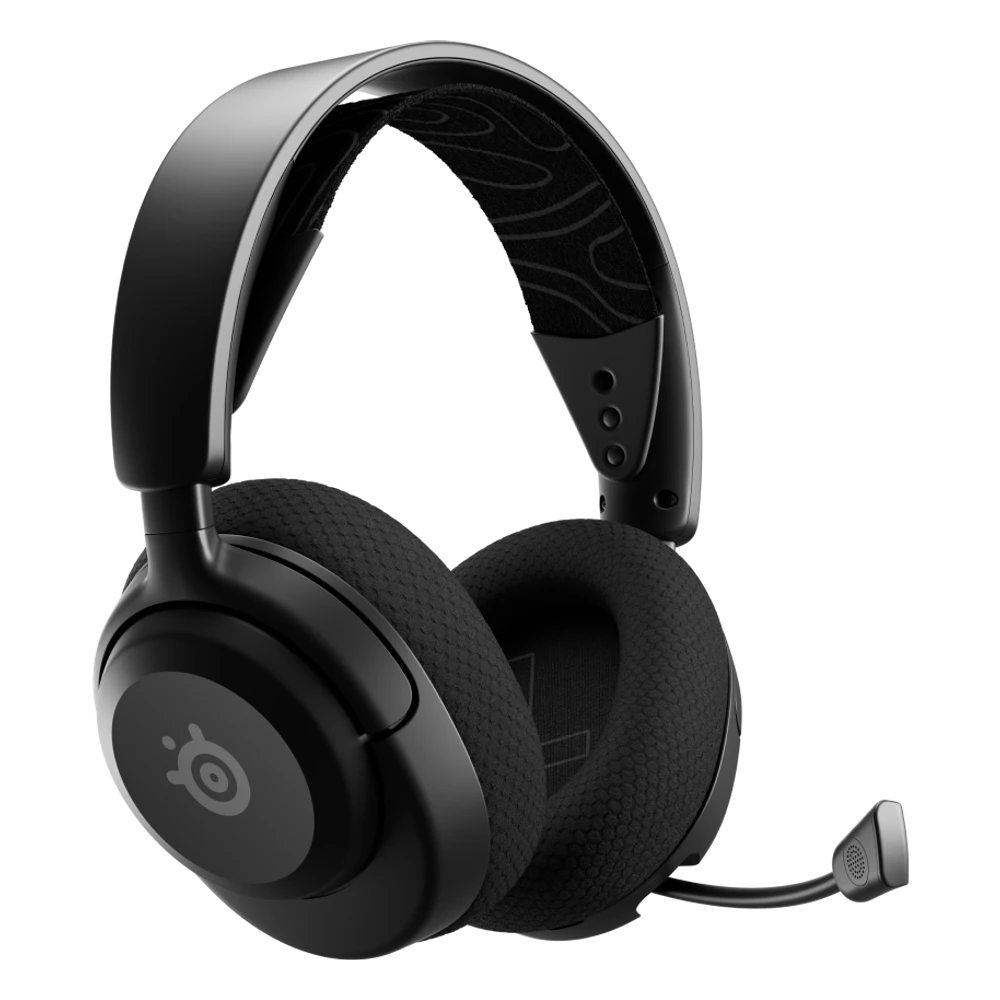 SteelSeries Arctis Nova 5 Wireless in het zwart met de microfoon uitgeschoven